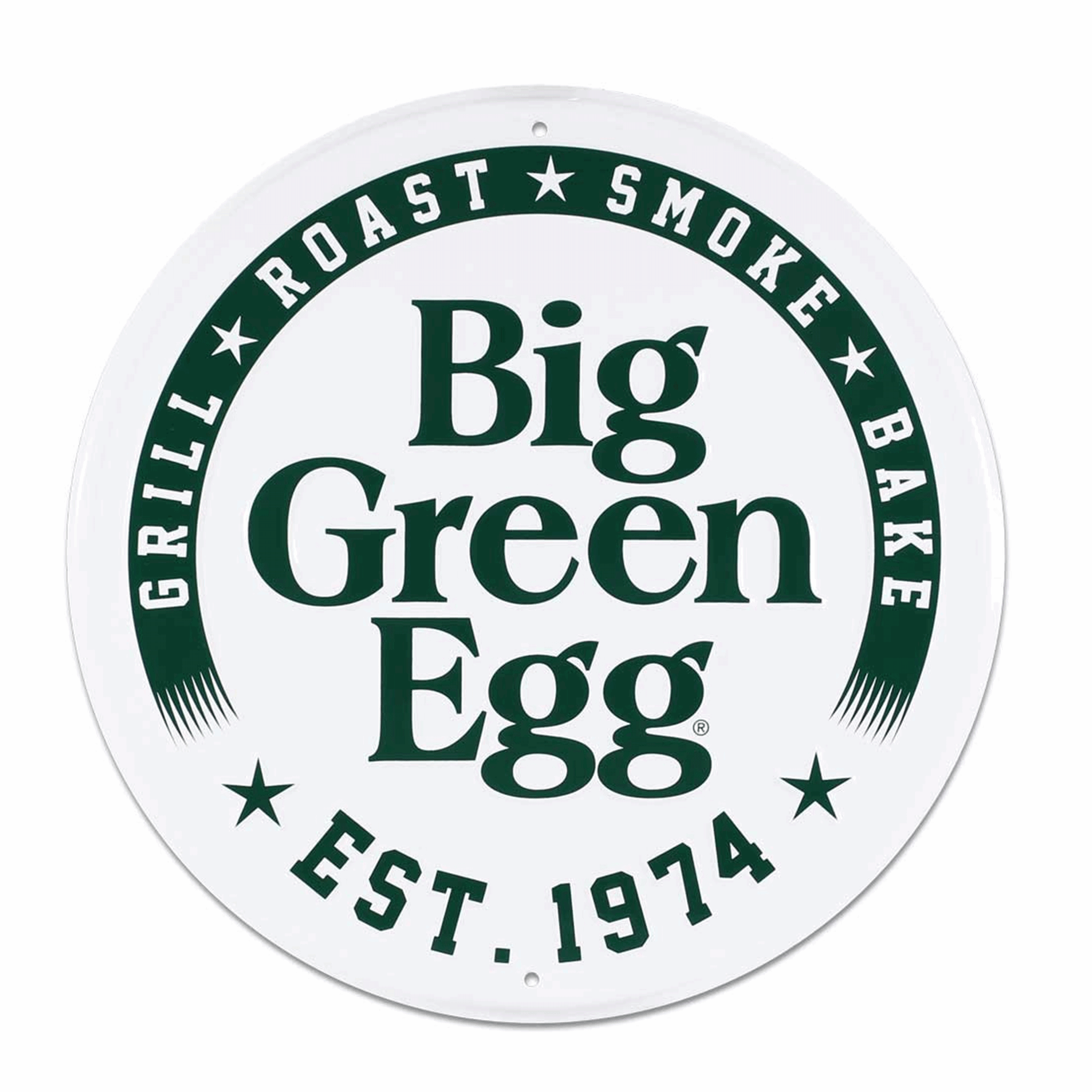Big Green Egg Round Stamped Aluminum Est. 1974 Sign, White