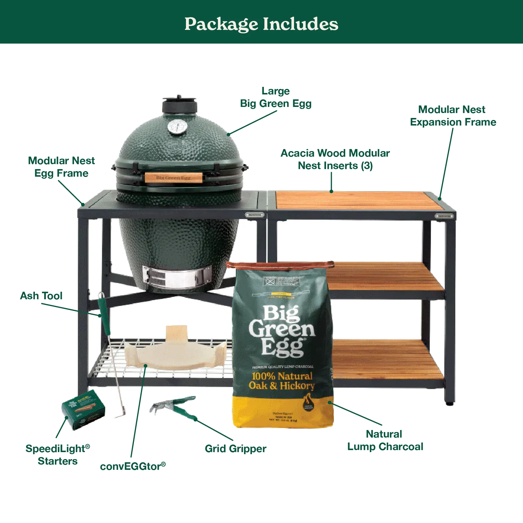 Big Green Egg Large Big Green Egg In Modular Nest With Expansion And 3 Acacia Inserts Package