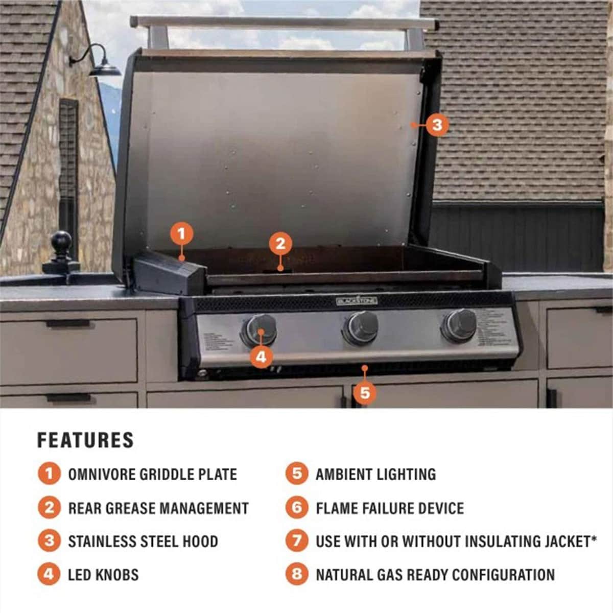 Blackstone 28" Deep Kitchen Griddle in Stainless 
Steel w/Hood-NATURAL GAS ready