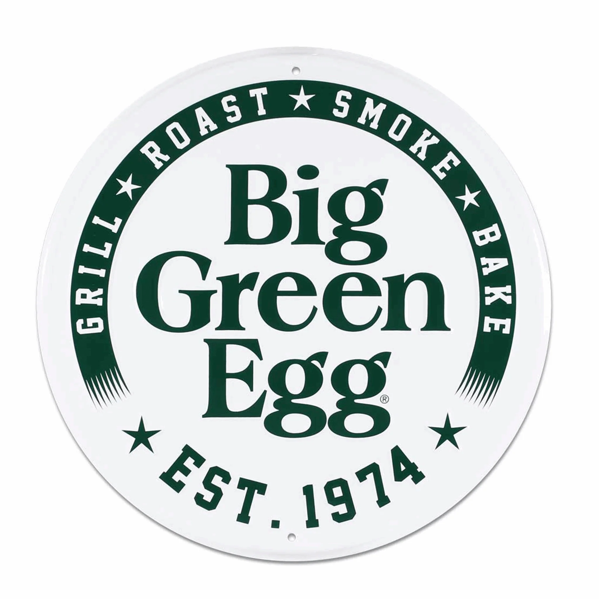Big Green Egg Round Stamped Aluminum Est. 1974 Sign, White