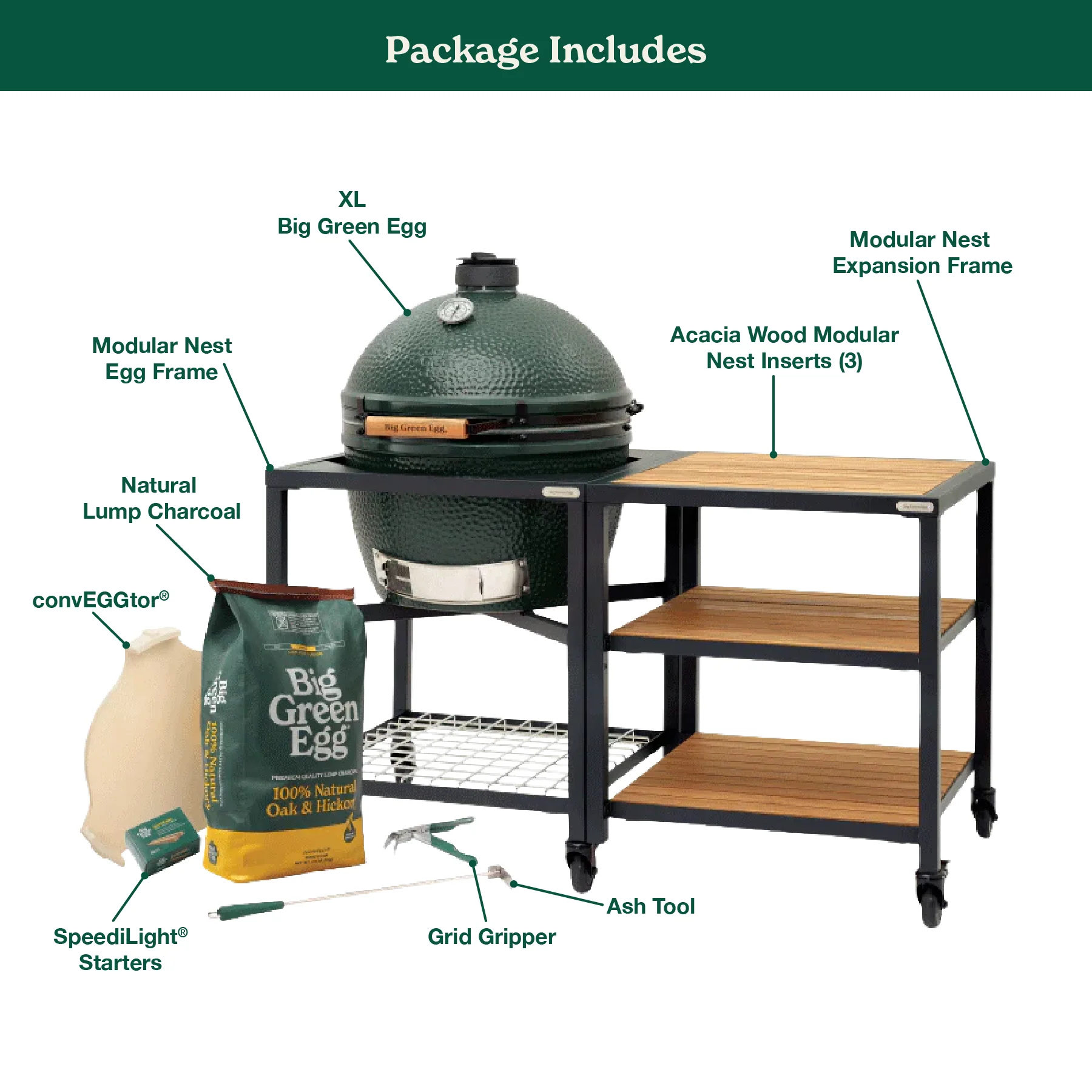 Big Green Egg Xl Big Green Egg In Modular Nest With Expansion And 3 Acacia Inserts Package