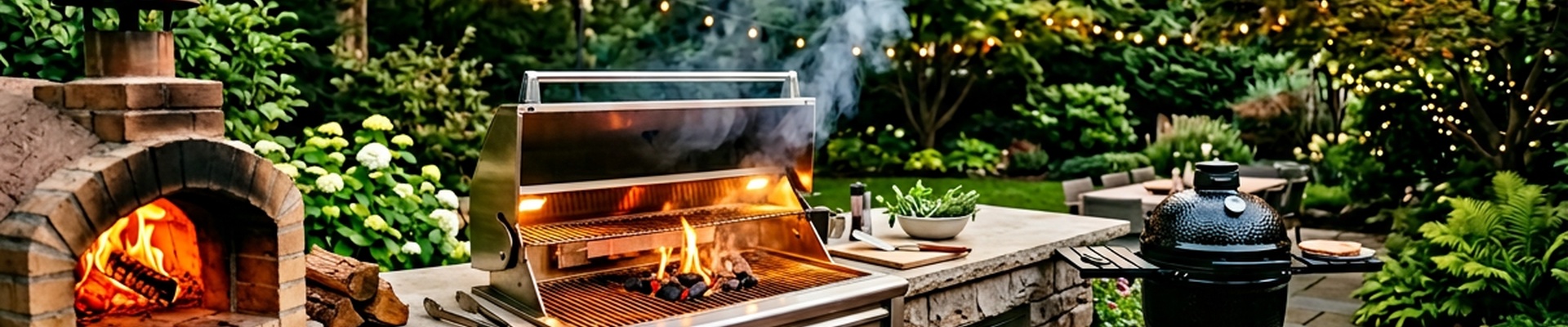 Grills & Cooking - Premium outdoor kitchen with built-in grill, pizza oven, and kamado