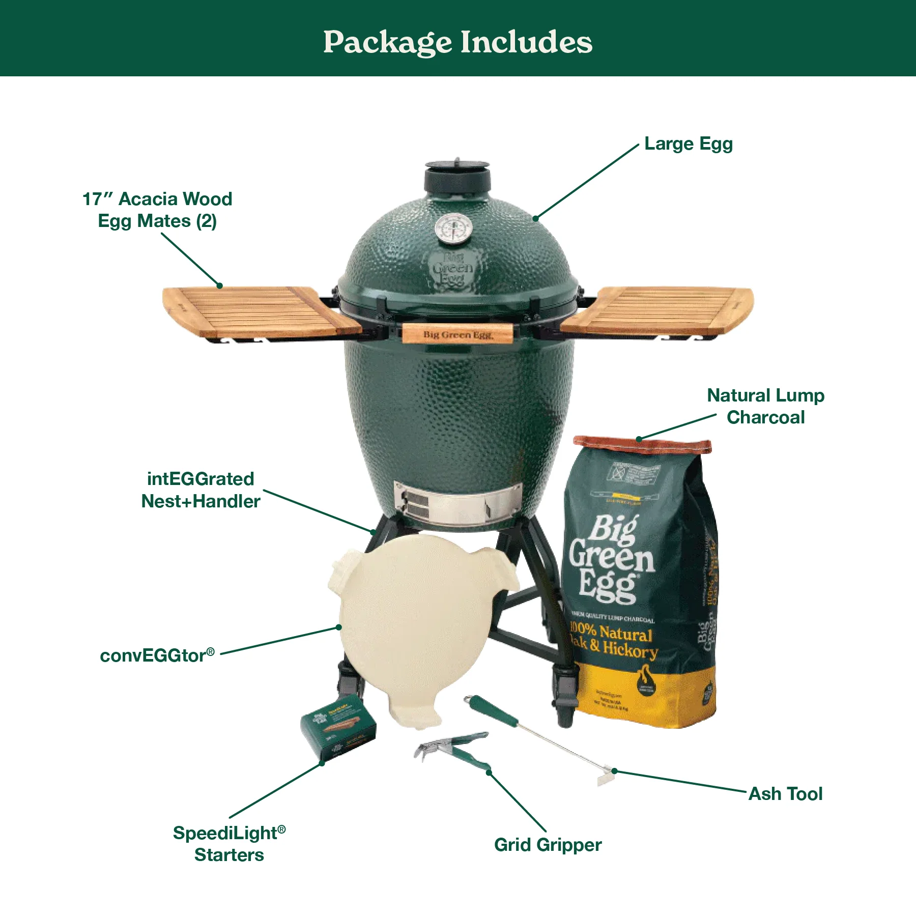 Big Green Egg Large Big Green Egg In An Integgrated Nest+Handler With Mates Package