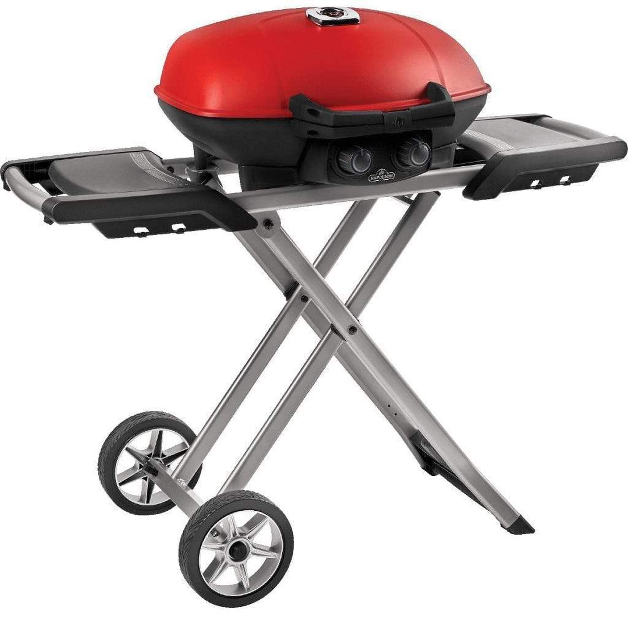 TravelQ 285X Portable Propane Gas Grrill & Scissor Cart with Griddle, Red