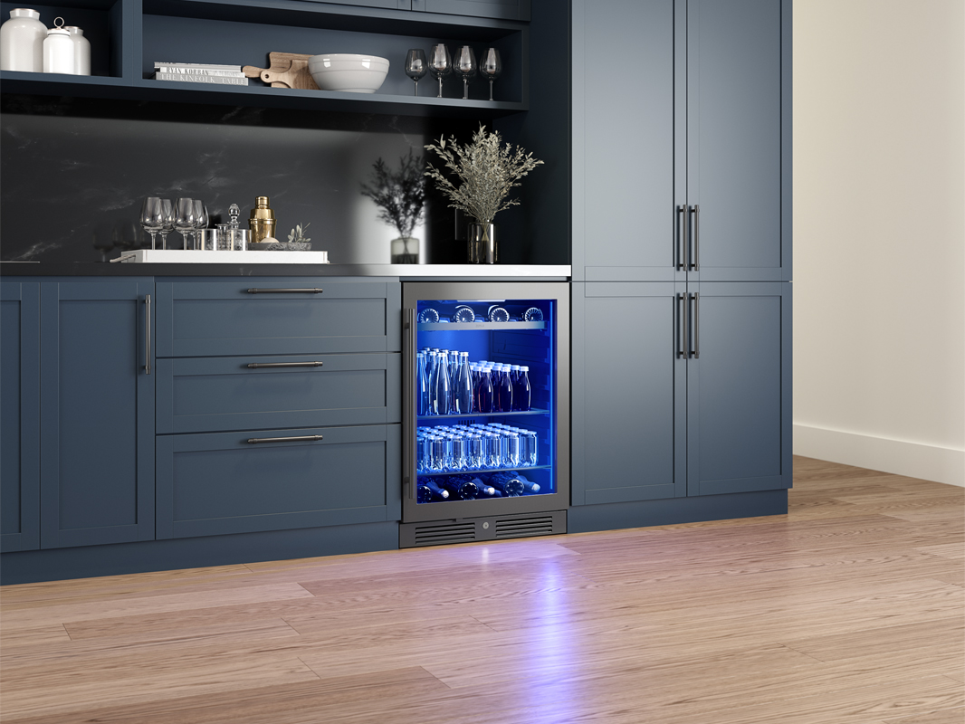 Zephyr Beverage Center 24" Reversible Single Zone - Black Stainless Glass