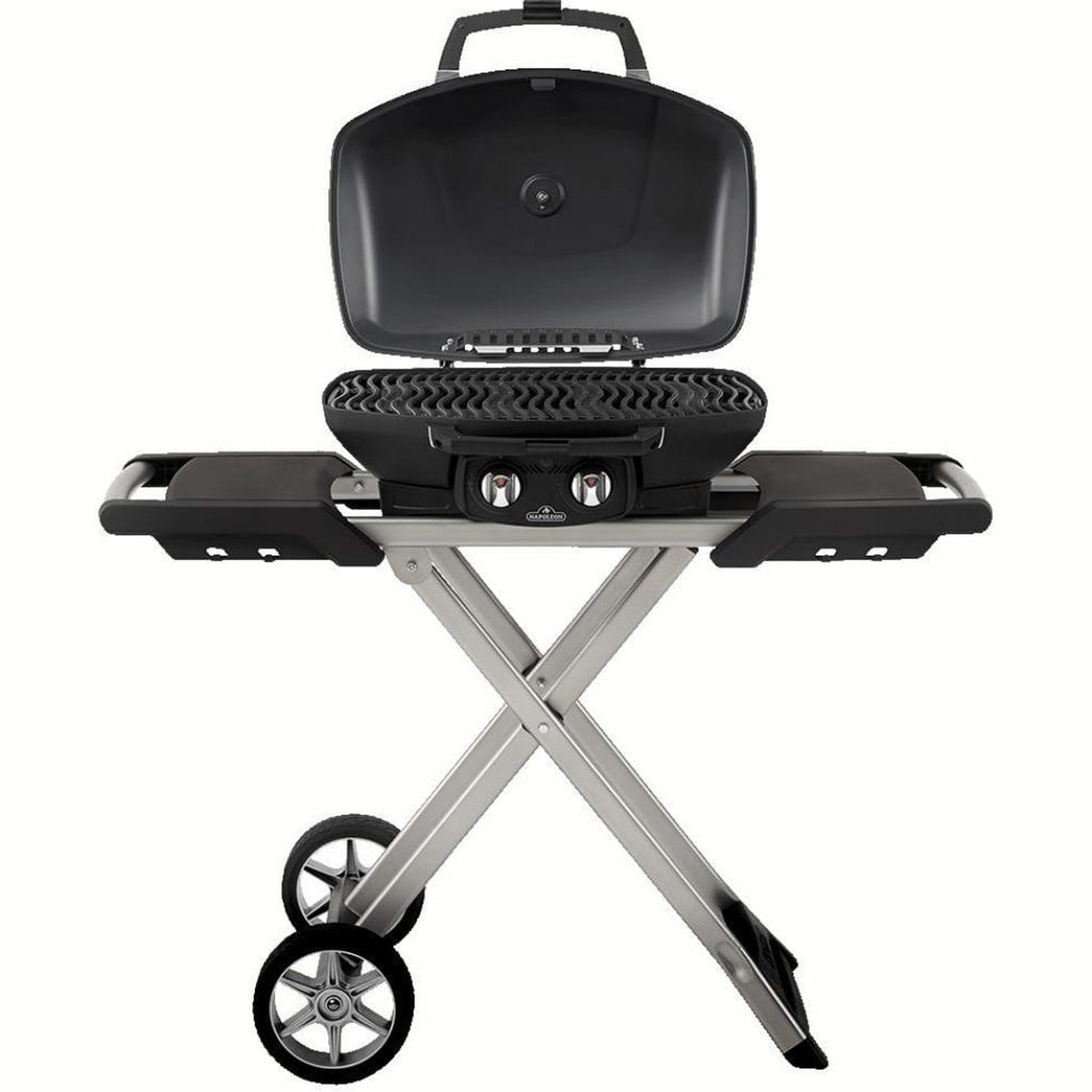 TravelQ 285X Portable Propane Gas Grrill & Scissor Cart with Griddle, Red
