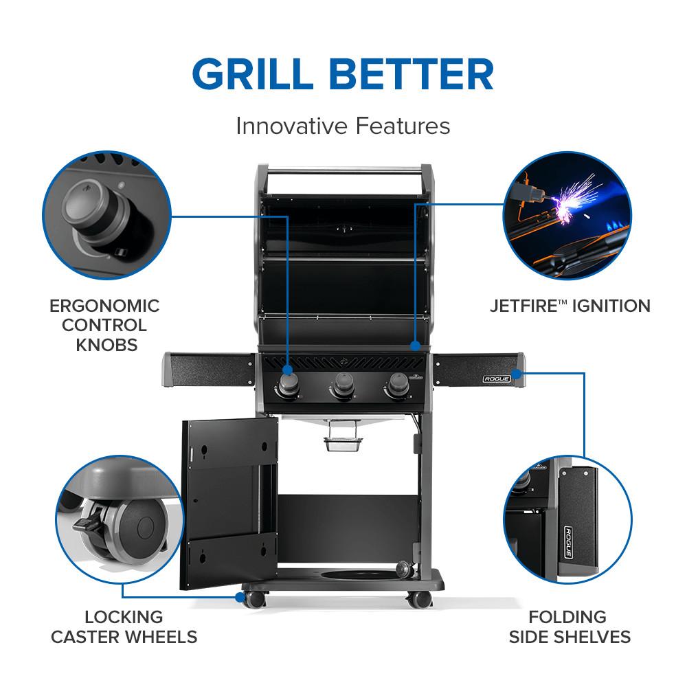 Napoleon Rogue 425 NG Grill, Black with cast iron grates