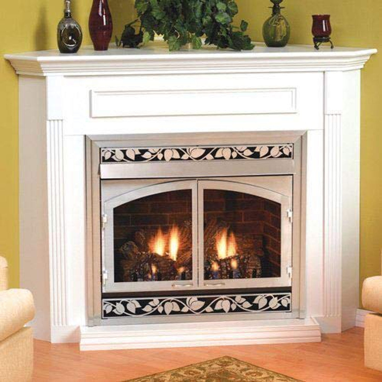 Empire Standard Corner Cabinet Mantel With Base - Cherry - Emc22C