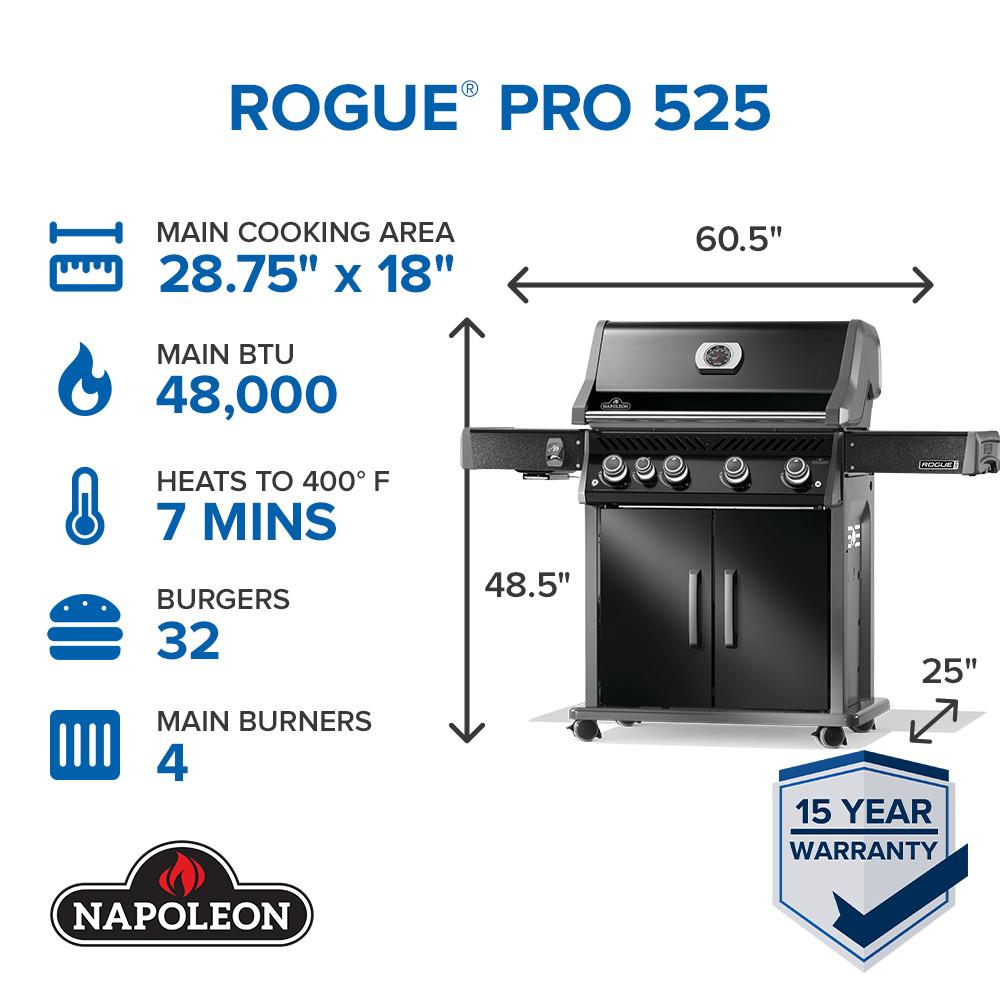 Napoleon Rogue PRO 525 SIB NG Gas Grill with Infrared Side Burners, Black