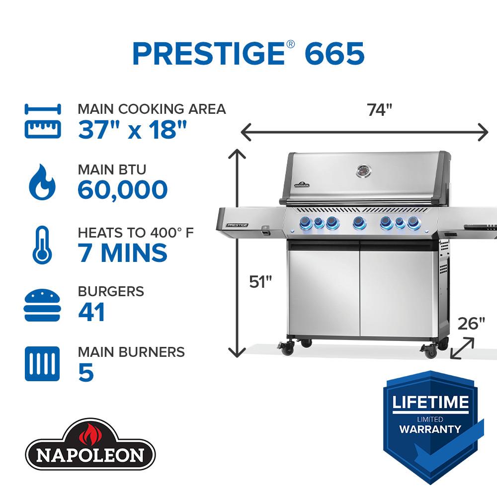 Napoleon Prestige 665 NG Grill with Infrared Side and Rear Burners, SS