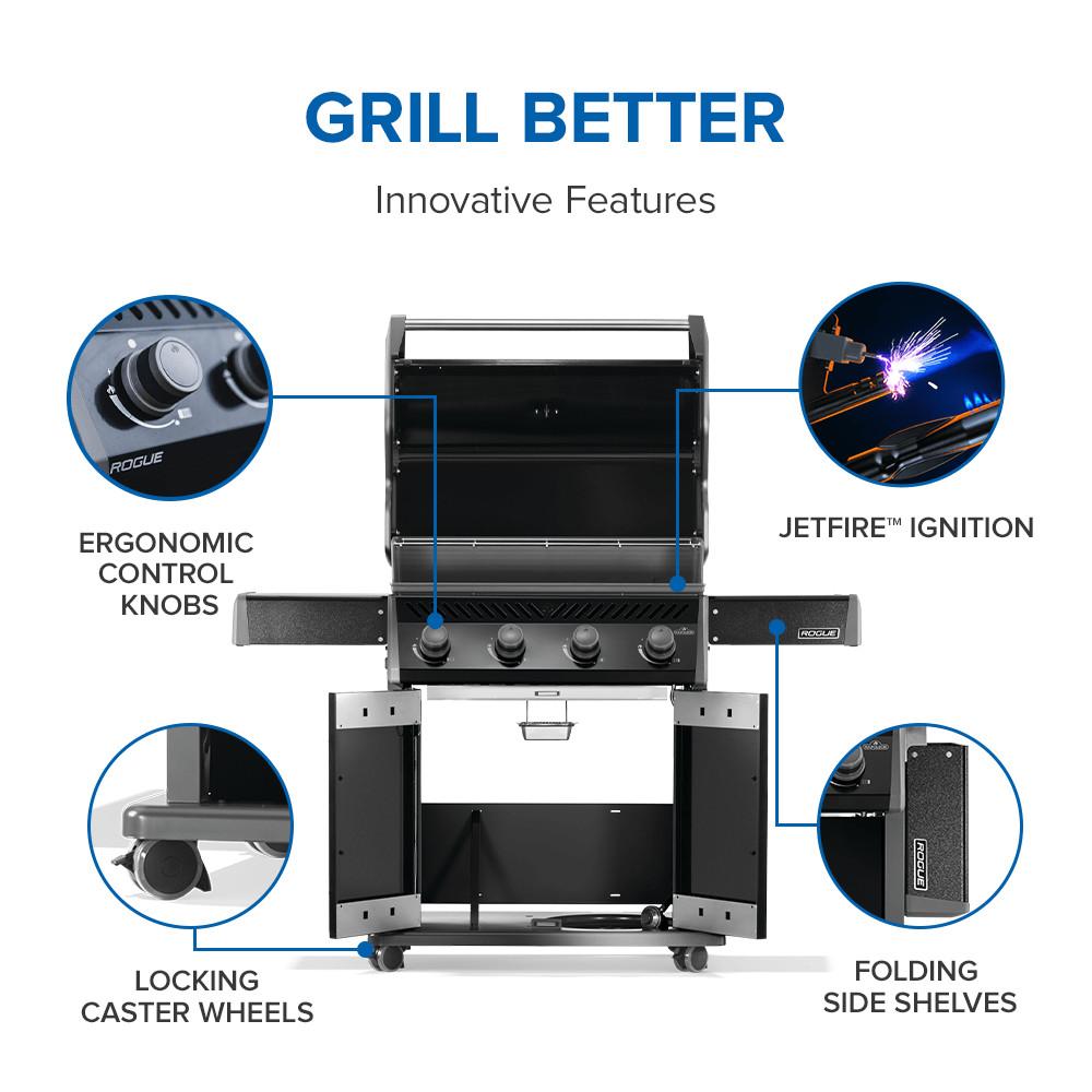Napoleon Rogue 525 NG Grill, Black with cast iron grates