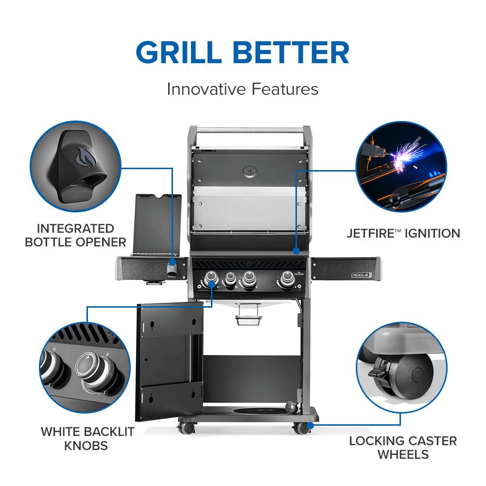 Napoleon Rogue PRO 425 SIB LP Gas Grill with Infrared Side Burners, Black