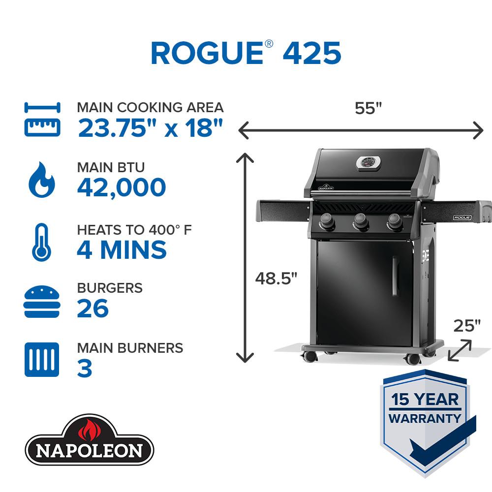 Napoleon Rogue 425 LP Grill, Black with cast iron grates *NEW - NOW AVAILABLE*