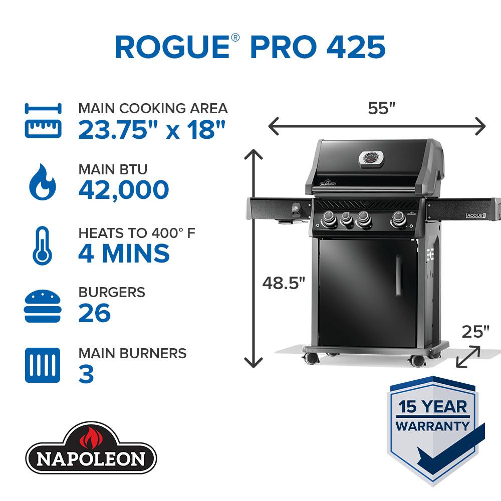 Napoleon Rogue PRO 425 SIB NG Grill with Infrared Side Burners, Black