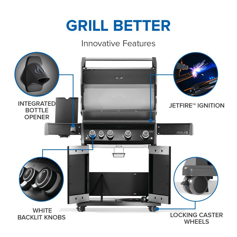 Napoleon Rogue PRO 525 SIB LP Gas Grill with Infrared Side Burners, Black